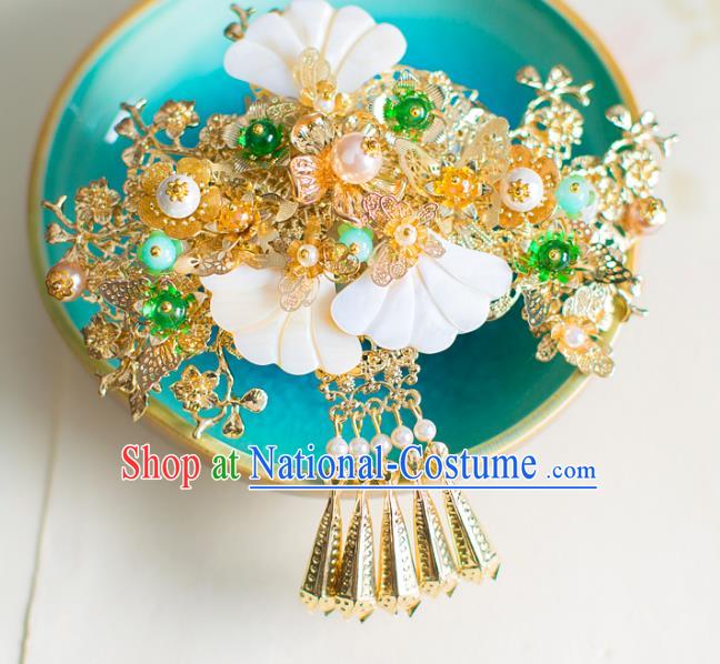 Chinese Traditional Palace Hair Accessories Wedding Shell Hair Stick Ancient Xiuhe Suit Hairpins for Women