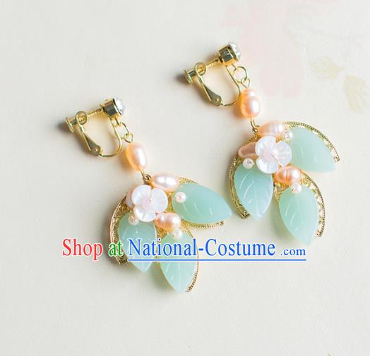 Bride Classical Accessories Green Leaf Earrings Wedding Jewelry Hanfu Eardrop for Women