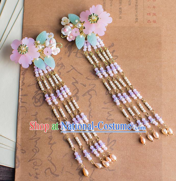 Chinese Traditional Palace Hair Accessories Pearls Tassel Hair Claws Ancient Xiuhe Suit Hairpins for Women