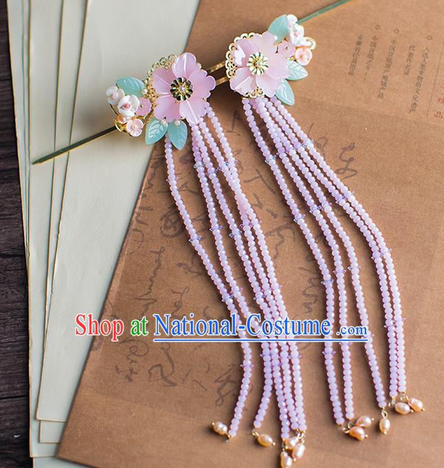 Chinese Traditional Palace Hair Accessories Flowers Hair Clips Ancient Xiuhe Suit Tassel Hairpins for Women