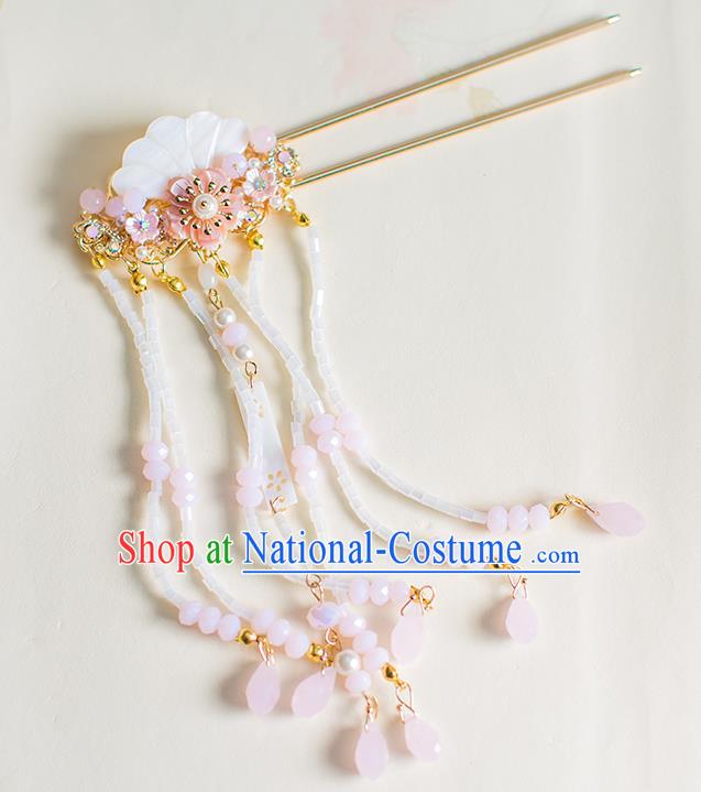 Chinese Traditional Palace Hair Accessories Shell Tassel Step Shake Ancient Xiuhe Suit Hairpins for Women