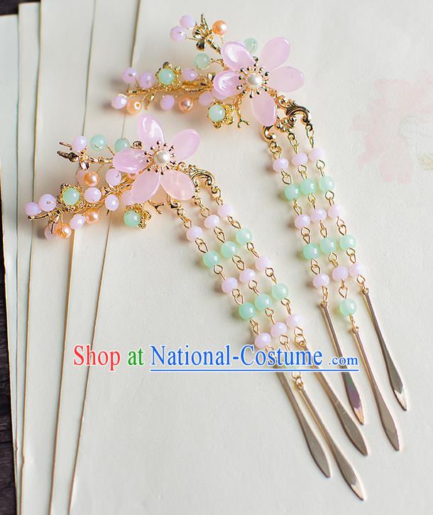 Chinese Traditional Palace Hair Accessories Tassel Hair Sticks Ancient Xiuhe Suit Hairpins for Women