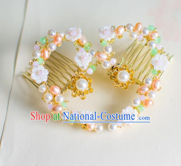 Chinese Traditional Palace Hair Accessories Hair Comb Ancient Xiuhe Suit Pearls Hairpins for Women