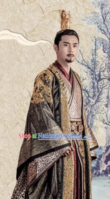 Chinese Ancient Emperor Yang of Sui Dynasty Yang Jian Historical Costume Embroidered Imperial Robe for Men