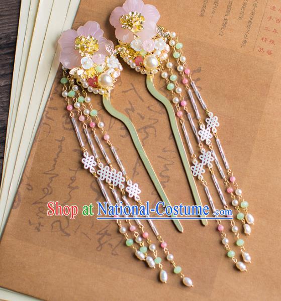 Chinese Traditional Palace Hair Accessories Pearls Hair Clips Ancient Xiuhe Suit Tassel Hairpins for Women