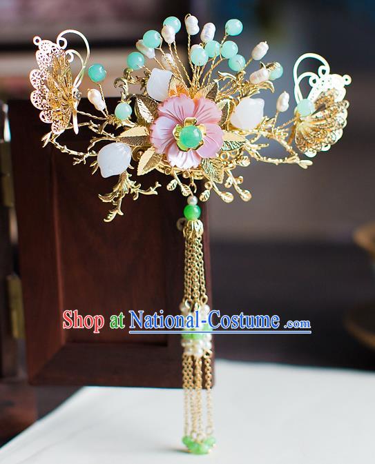 Chinese Traditional Palace Hair Accessories Xiuhe Suit Step Shake Ancient Tassel Hairpins for Women