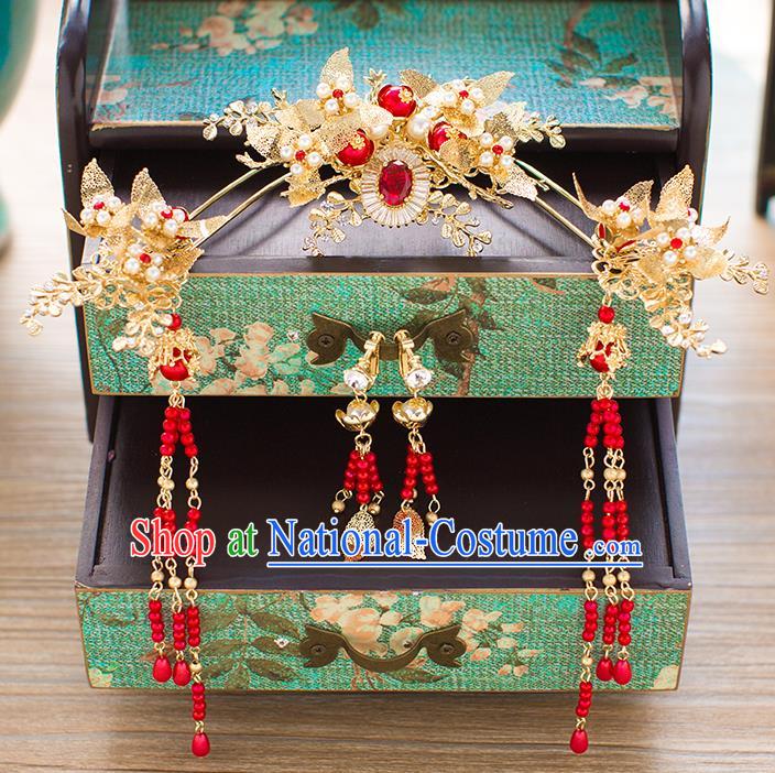 Chinese Traditional Palace Hair Accessories Xiuhe Suit Hairpins Ancient Tassel Hair Clips Complete Set for Women