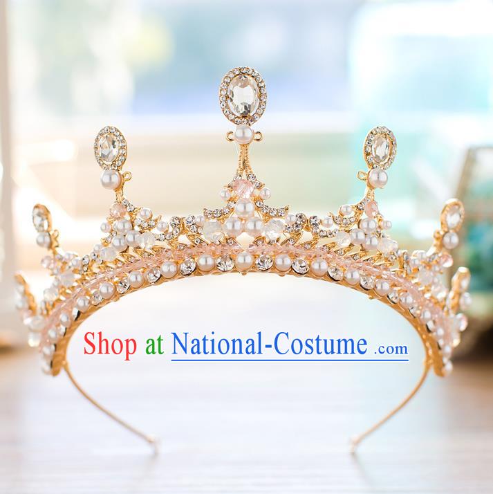 Baroque Bride Hair Accessories Princess Zircon Royal Crown Wedding Classical Pearls Imperial Crown for Women