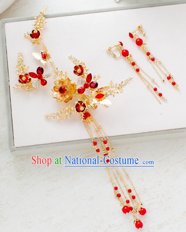 Top Classical Bride Hair Accessories Wedding Red Beads Hair Stick Headwear for Women