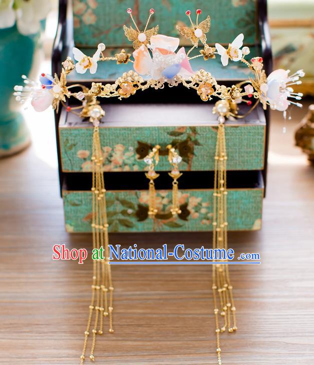 Chinese Traditional Palace Hair Accessories Ancient Xiuhe Suit Butterfly Phoenix Coronet Hairpins for Women