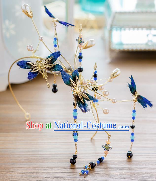 Top Classical Bride Hair Accessories Wedding Blue Dragonfly Hair Clasp Headwear for Women