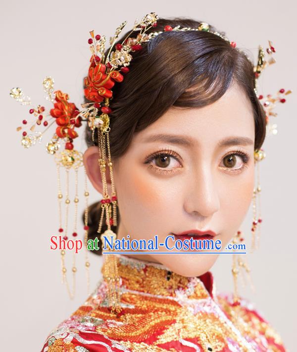 Chinese Traditional Palace Hair Accessories Ancient Hairpins Xiuhe Suit Hair Clasp Complete Set for Women