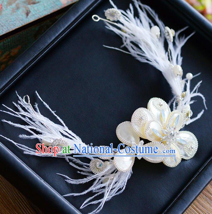 Top Classical Bride Hair Accessories Wedding Shell Feather Hair Stick Headwear for Women