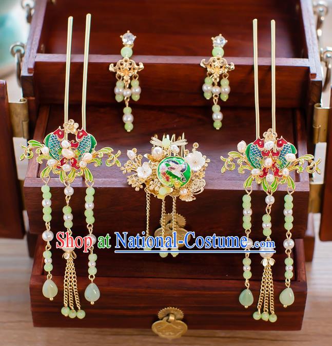 Chinese Traditional Palace Hair Accessories Ancient Hairpins Xiuhe Suit Hair Comb Complete Set for Women