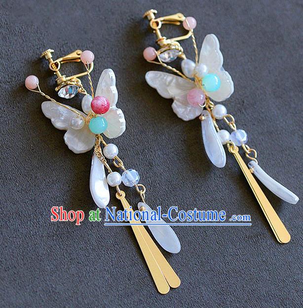 Chinese Ancient Bride Classical Accessories Earrings Wedding Jewelry Hanfu Shell Butterfly Eardrop for Women