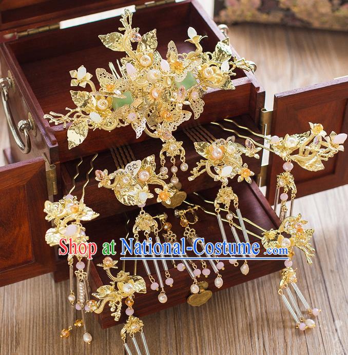 Chinese Traditional Palace Hair Accessories Ancient Hairpins Xiuhe Suit Hair Combs Phoenix Coronet Complete Set for Women