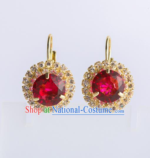 Chinese Ancient Bride Classical Accessories Red Crystal Earrings Wedding Jewelry Hanfu Eardrop for Women