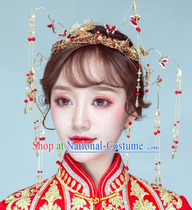 Chinese Traditional Palace Hair Accessories Ancient Xiuhe Suit Butterfly Hairpins Phoenix Coronet for Women