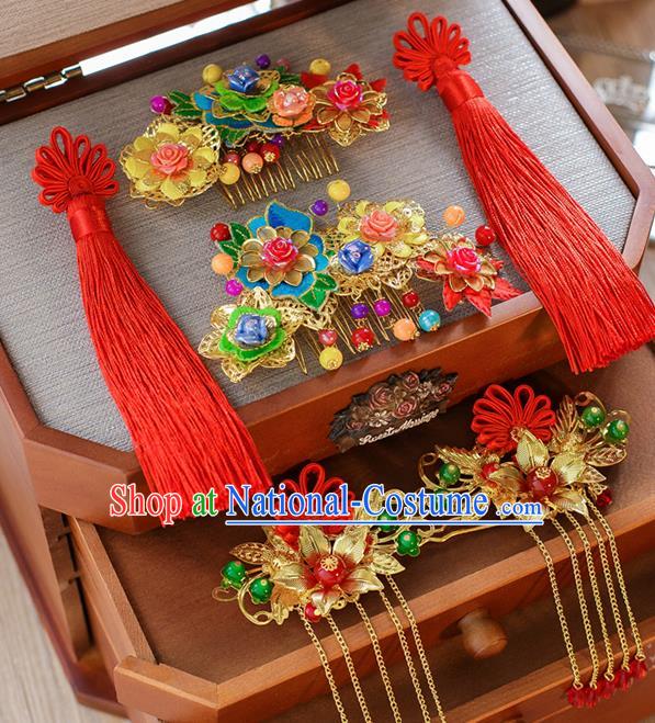 Chinese Traditional Palace Hair Accessories Ancient Hairpins Xiuhe Suit Hair Comb Phoenix Coronet for Women