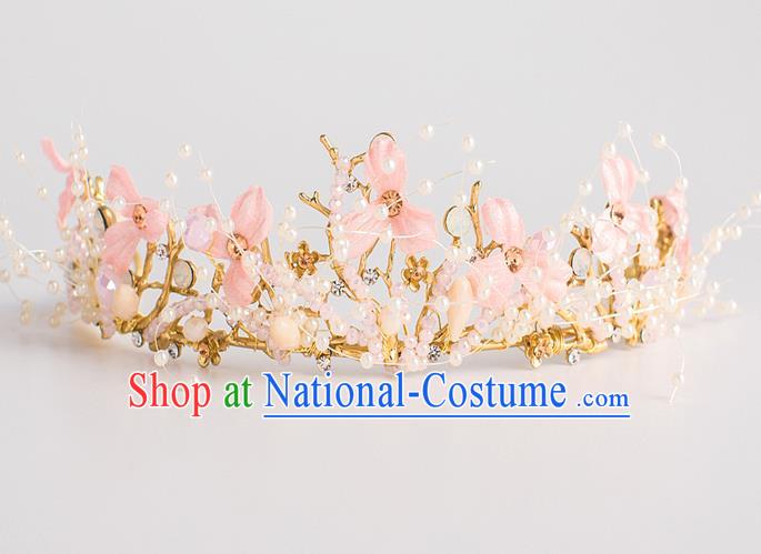 Baroque Princess Pink Flowers Royal Crown Bride Classical Hair Accessories Wedding Imperial Crown for Women