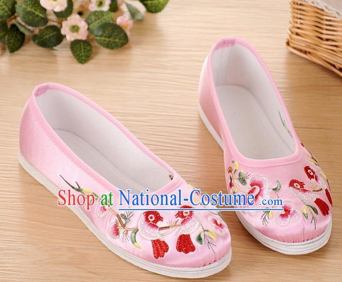 Chinese Traditional Embroidered Shoes Ancient Pink Blood Stained Shoes for Women