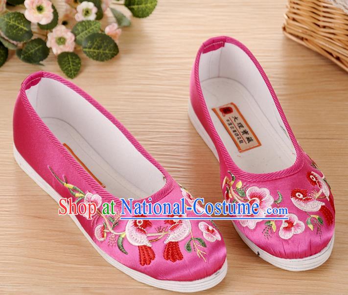 Chinese Traditional Embroidered Shoes Ancient Rosy Blood Stained Shoes for Women