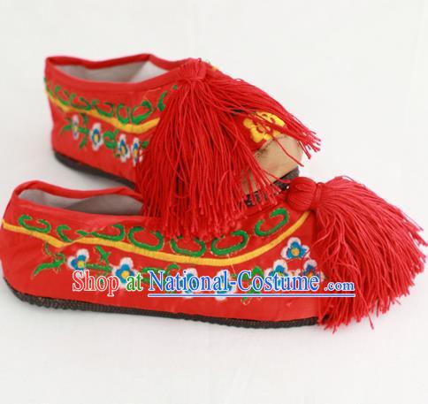 Chinese Traditional Embroidered Shoes Ancient Beijing Opera Red Blood Stained Shoes for Women