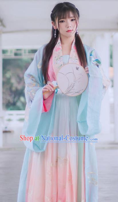 Chinese Ancient Song Dynasty Princess Embroidered Costumes Palace Lady Traditional Hanfu Dress for Women