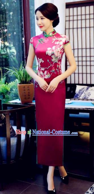 Top Grade Chinese National Costume Printing Flowers Qipao Dress Traditional Tang Suit Cheongsam for Women