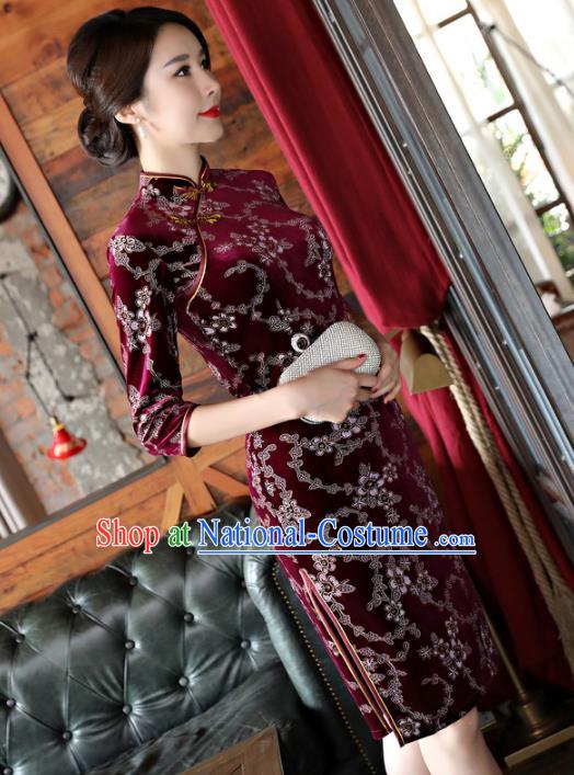 Traditional Ancient Chinese Young Women Cheongsam Dress Republic of China Tangsuit Stand Collar Blouse Dress Tang Suit Clothing