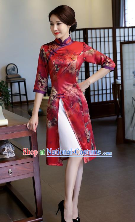 Traditional Ancient Chinese Young Women Cheongsam Dress Republic of China Tangsuit Stand Collar Blouse Dress Tang Suit Clothing