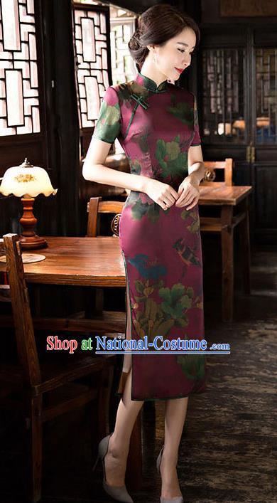 Chinese National Costume Handmade Tang Suit Qipao Dress Traditional Watered Gauze Cheongsam for Women