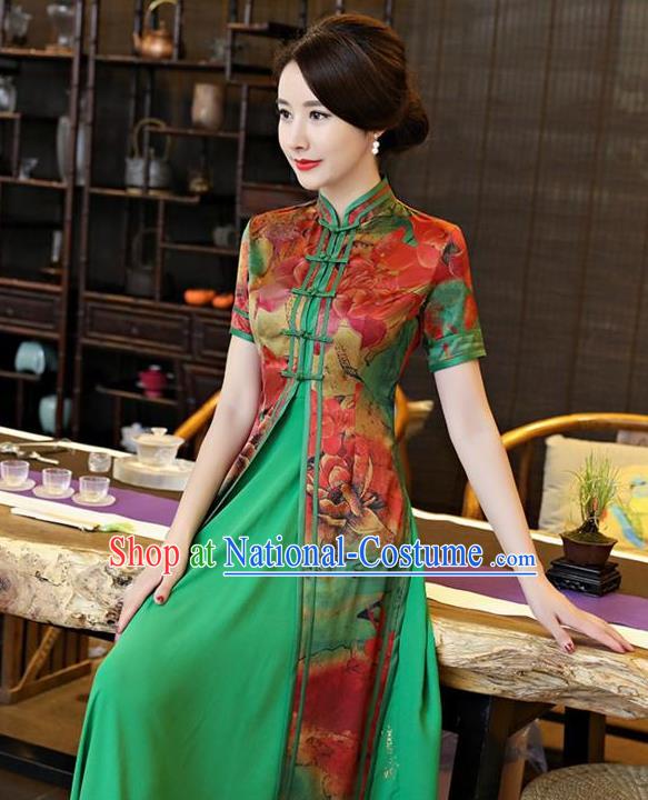 Traditional Ancient Chinese Young Women Cheongsam Dress Republic of China Tangsuit Stand Collar Blouse Dress Tang Suit Clothing