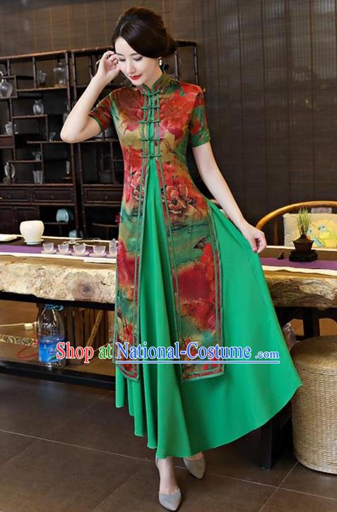 Traditional Ancient Chinese Young Women Cheongsam Dress Republic of China Tangsuit Stand Collar Blouse Dress Tang Suit Clothing