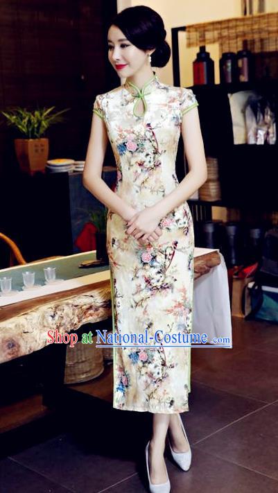 Chinese National Costume Handmade Tang Suit Qipao Dress Traditional Printing Cheongsam for Women