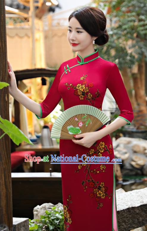 Traditional Ancient Chinese Young Women Cheongsam Dress Republic of China Tangsuit Stand Collar Blouse Dress Tang Suit Clothing