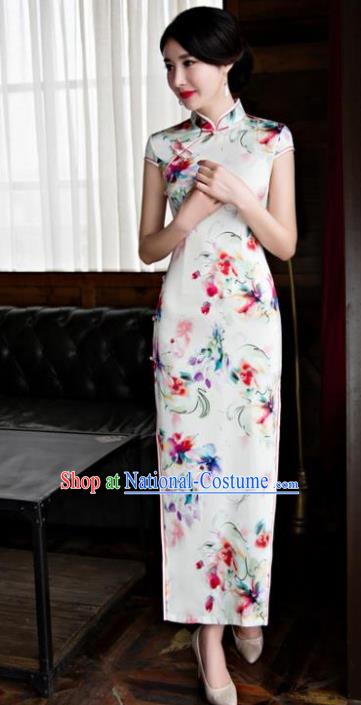 Chinese Top Grade Retro Qipao Dress Traditional Republic of China Tang Suit Printing Silk Cheongsam for Women