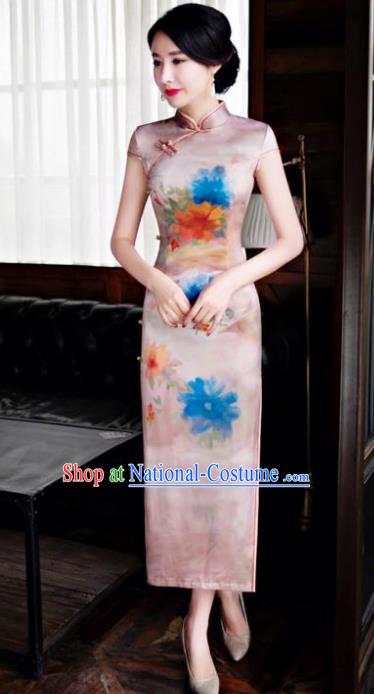 Chinese Top Grade Retro Qipao Dress Traditional Republic of China Tang Suit Pink Silk Cheongsam for Women