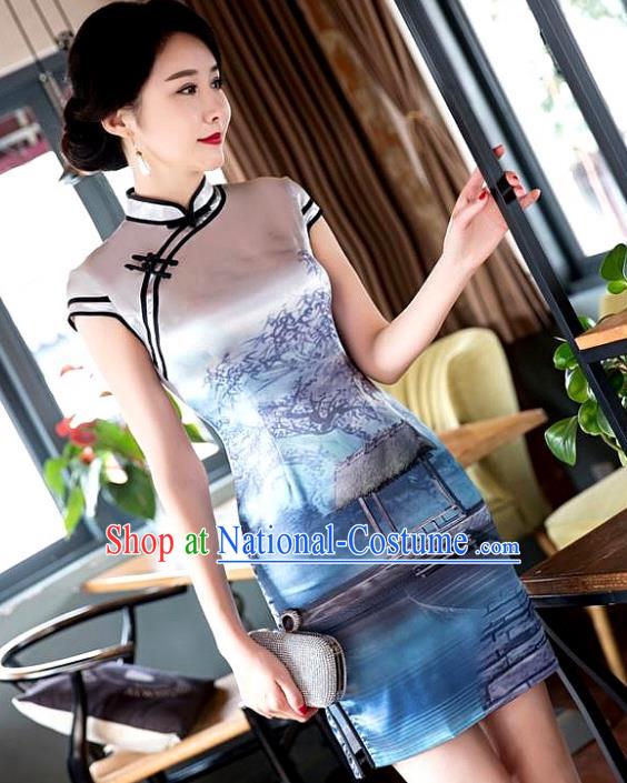 Traditional Ancient Chinese Young Women Cheongsam Dress Republic of China Tangsuit Stand Collar Blouse Dress Tang Suit Clothing