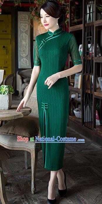 Chinese National Costume Tang Suit Retro Green Qipao Dress Traditional Republic of China Cheongsam for Women