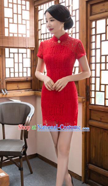 Chinese Top Grade Elegant Wedding Qipao Dress Traditional Republic of China Tang Suit Red Cheongsam for Women