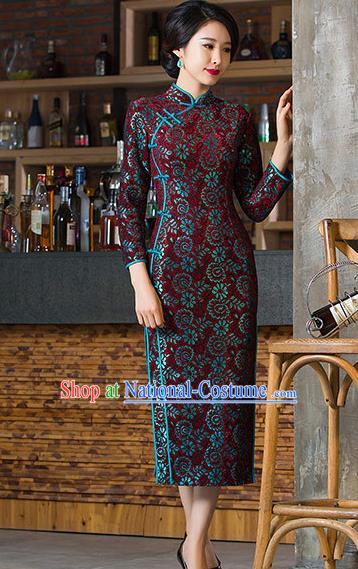 Chinese Traditional Costume Elegant Cheongsam China Tang Suit Amaranth Qipao Dress for Women