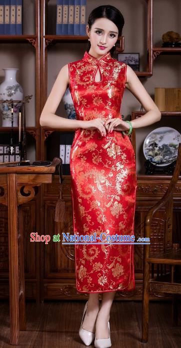 Chinese Traditional Costume Graceful Ombre Flowers Cheongsam China Tang Suit Brocade Qipao Dress for Women