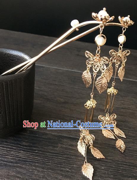 Traditional Handmade Chinese Ancient Classical Hair Accessories Golden Tassel Hairpins for Women