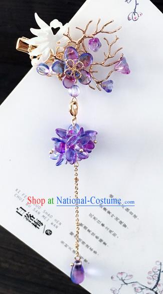 Traditional Handmade Chinese Ancient Classical Hair Accessories Hairpins Purple Crystal Hair Stick for Women