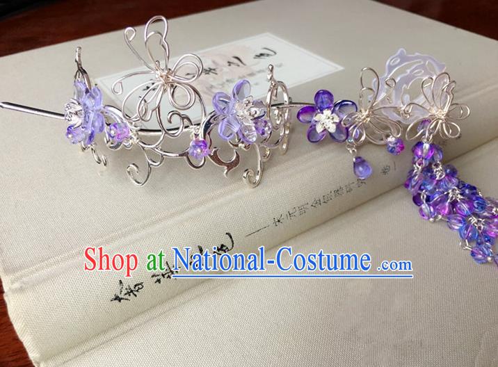 Traditional Handmade Chinese Ancient Classical Hair Accessories Hairpins Purple Flowers Hair Stick for Women