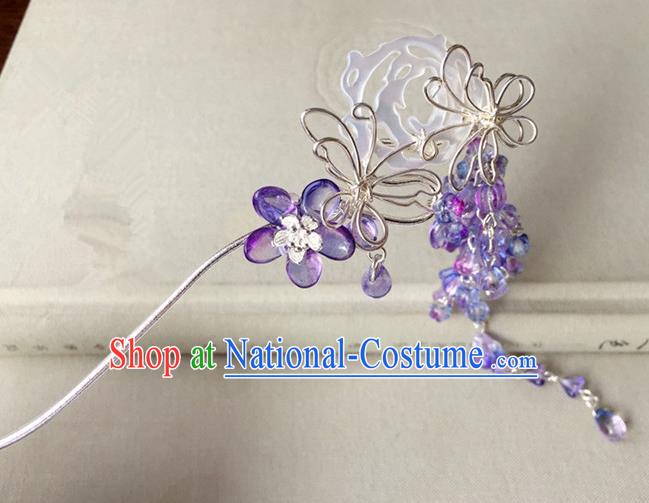 Traditional Handmade Chinese Ancient Classical Hair Accessories Hairpins Purple Flowers Butterfly Hair Clip for Women