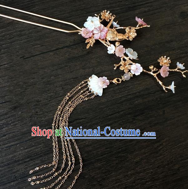 Traditional Handmade Chinese Ancient Classical Hair Accessories Hairpins Pink Flowers Tassel Hair Clips for Women