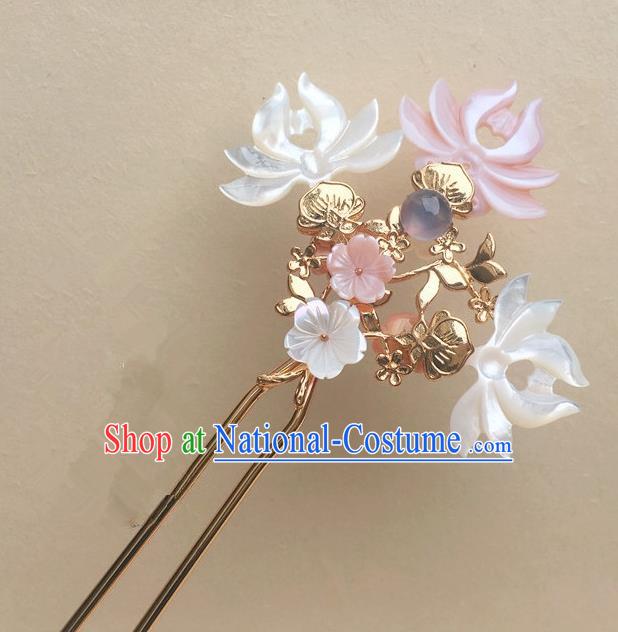 Traditional Handmade Chinese Ancient Classical Hair Accessories Pink Shell Lotus Hair Clip Hairpins for Women