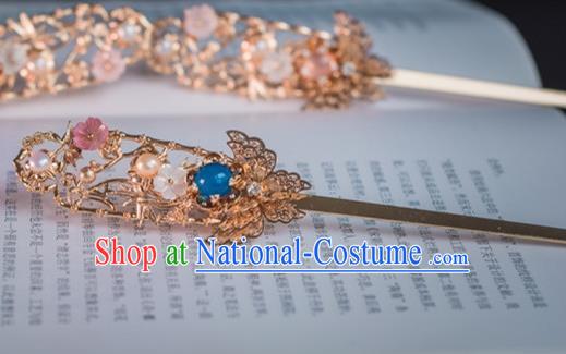 Traditional Handmade Chinese Ancient Classical Hair Accessories Hanfu Golden Hairpins for Women